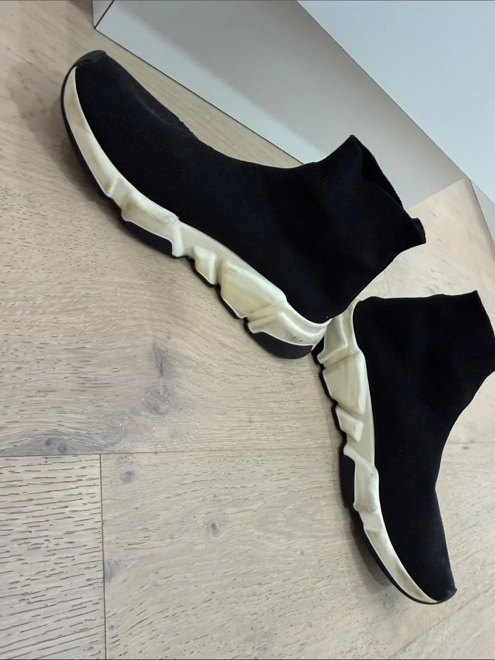 Balenciaga Black Sock-Style Knit Sneakers with Off-White Sole